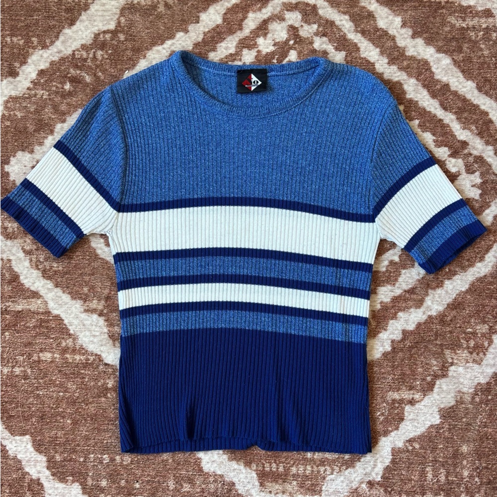 Striped Blue and White Knit Top